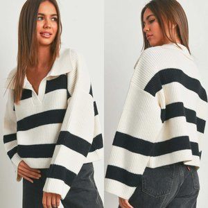 Trista Wide Striped V-Neck Sweater